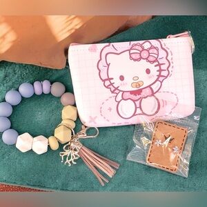 Hello Kitty Pouch, Earrings & Silicone Bracelet